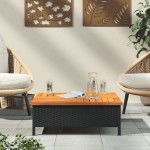 vidaXL Masă de grădină, negru, 70x70x25 cm, poliratan și lemn acacia vidaXL Masă de grădină, negru, 70x70x25 cm, poliratan și lemn acacia