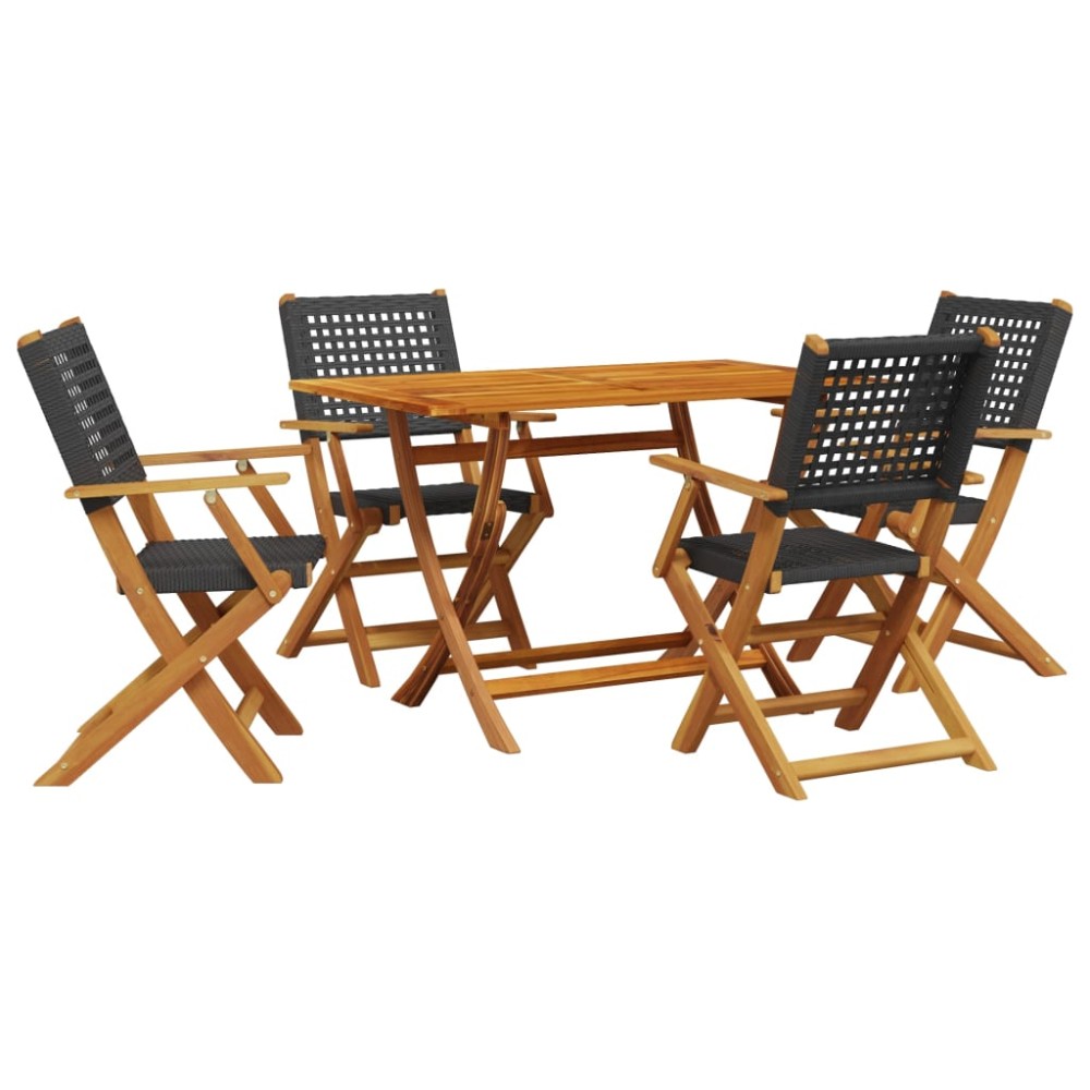 vidaXL Set mobilier grădină, 5 piese, negru, poliratan și lemn masiv