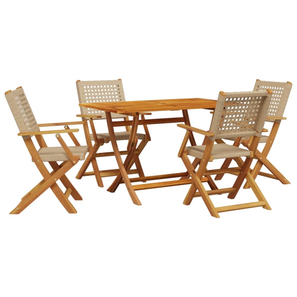 vidaXL Set mobilier de grădină, 5 piese, bej, poliratan și lemn masiv