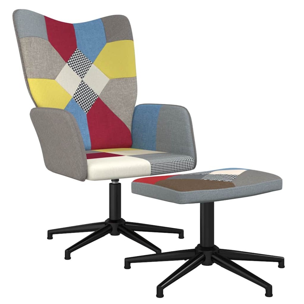 vidaXL Scaun de relaxare cu taburet, textil, petice