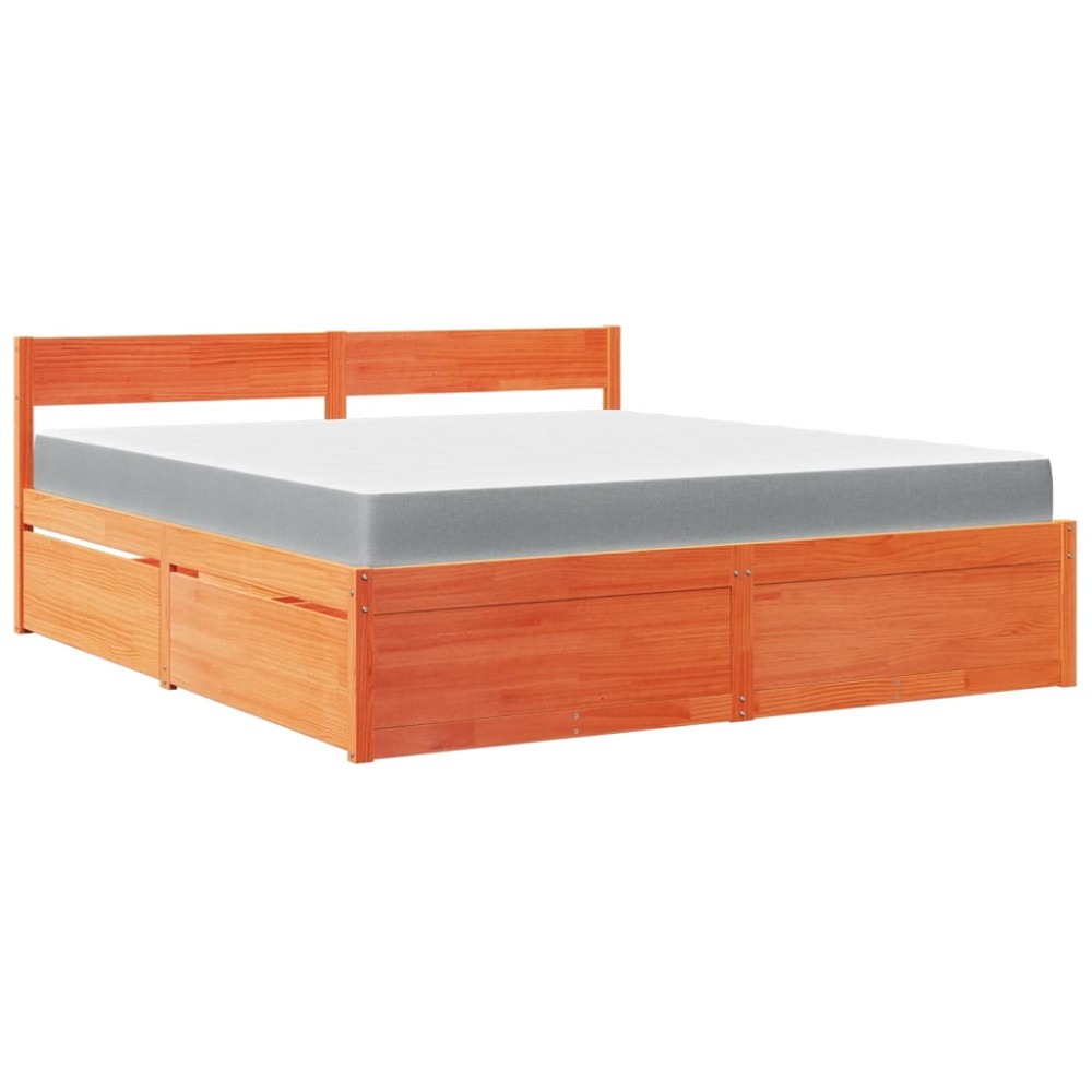 vidaXL Pat cu sertare saltea, maro ceruit, 180x200 cm, lemn masiv pin