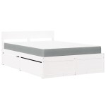 vidaXL Pat cu sertare saltea, alb, 120x200 cm, lemn masiv pin