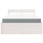 vidaXL Pat cu sertare saltea, alb, 120x200 cm, lemn masiv pin
