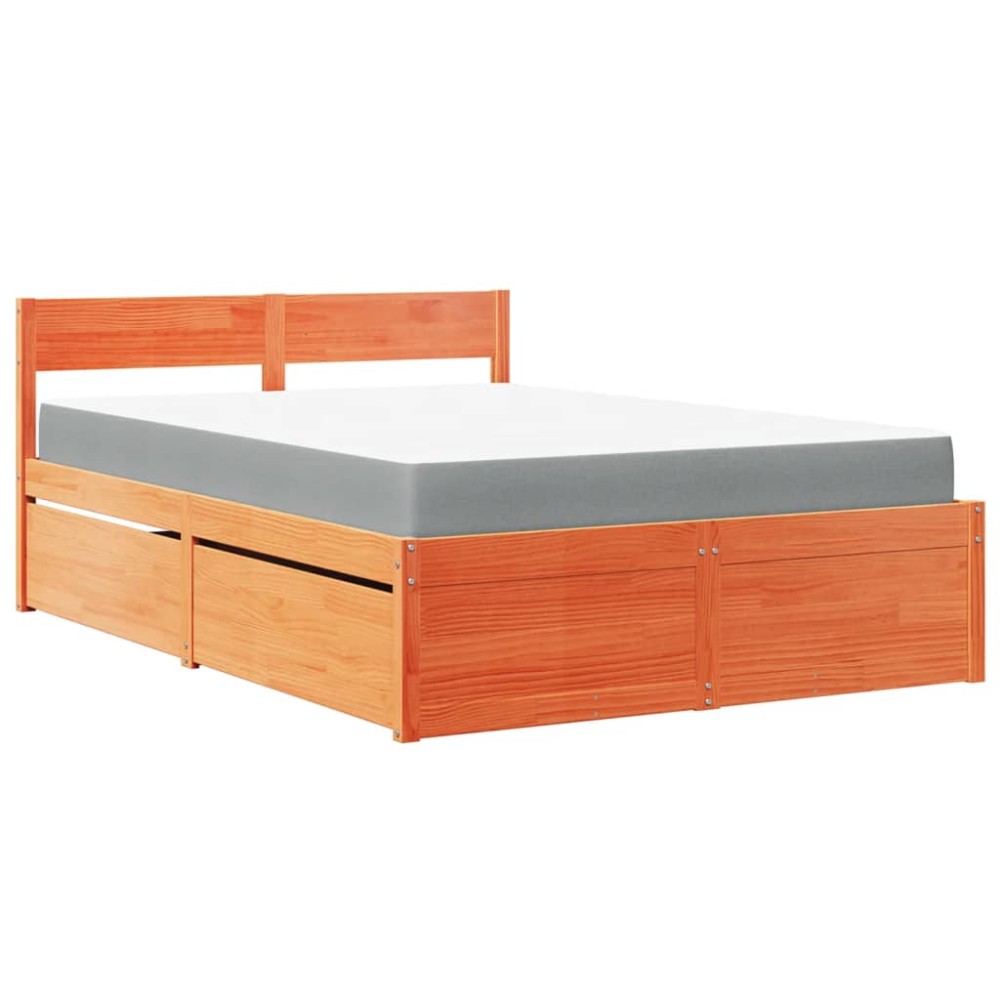 vidaXL Pat cu sertare saltea, maro ceruit, 120x200 cm, lemn masiv pin