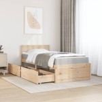 vidaXL Pat cu sertare și saltea, 90x200 cm, lemn masiv pin