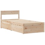 vidaXL Pat cu sertare și saltea, 90x200 cm, lemn masiv pin