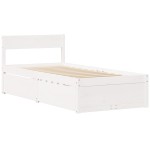 vidaXL Pat cu sertare și saltea, alb, 90x200 cm, lemn masiv pin vidaXL Pat cu sertare și saltea, alb, 90x200 cm, lemn masiv pin