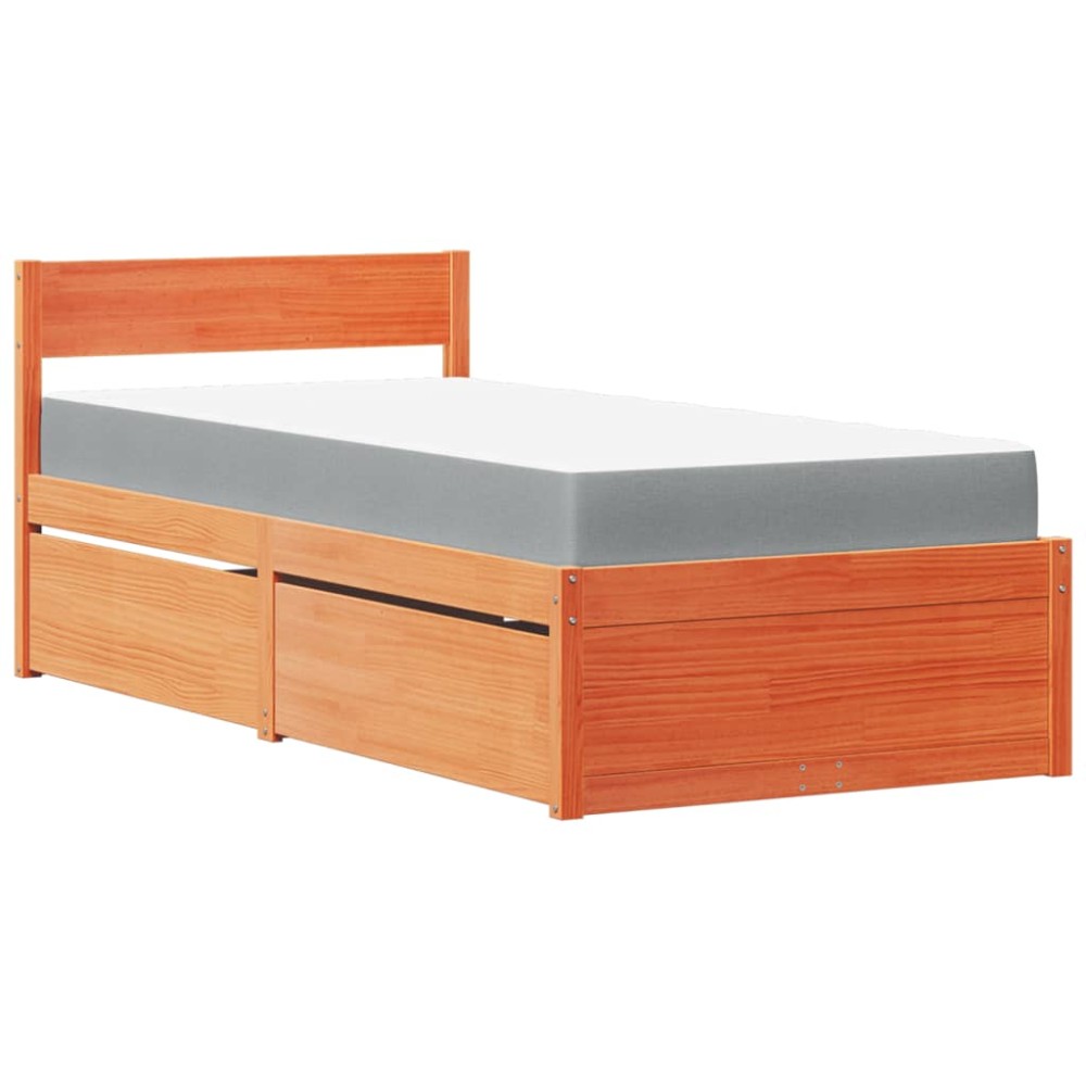 vidaXL Pat cu sertare saltea, maro ceruit, 90x200 cm, lemn masiv pin
