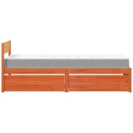 vidaXL Pat cu sertare saltea, maro ceruit, 90x200 cm, lemn masiv pin
