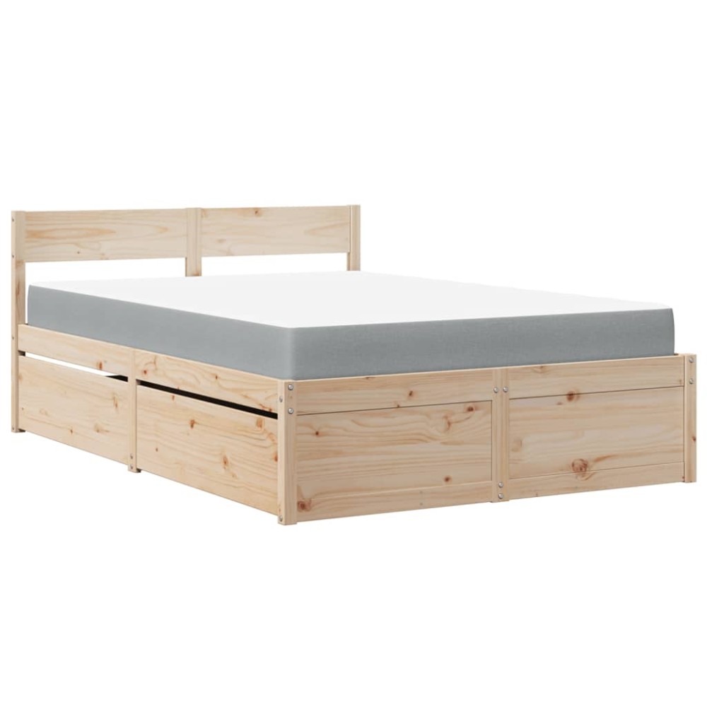 vidaXL Pat cu sertare și saltea, 120x190 cm, lemn masiv pin