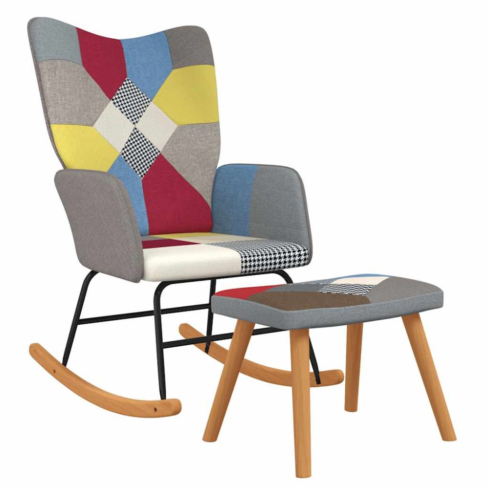 vidaXL Scaun balansoar cu taburet, mozaic, material textil