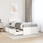 vidaXL Pat cu sertare și saltea, alb, 90x190 cm, lemn masiv pin vidaXL Pat cu sertare și saltea, alb, 90x190 cm, lemn masiv pin