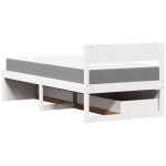 vidaXL Pat cu sertare și saltea, alb, 90x190 cm, lemn masiv pin vidaXL Pat cu sertare și saltea, alb, 90x190 cm, lemn masiv pin