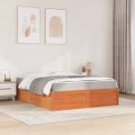 vidaXL Pat cu saltea, maro ceruit, 140x200 cm, lemn masiv pin vidaXL Pat cu saltea, maro ceruit, 140x200 cm, lemn masiv pin