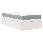 vidaXL Pat cu saltea, alb, 90x200 cm, lemn masiv pin