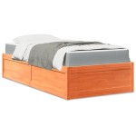 vidaXL Pat cu saltea, maro ceruit, 90x200 cm, lemn masiv pin vidaXL Pat cu saltea, maro ceruit, 90x200 cm, lemn masiv pin