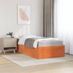 vidaXL Pat cu saltea, maro ceruit, 90x190 cm, lemn masiv pin vidaXL Pat cu saltea, maro ceruit, 90x190 cm, lemn masiv pin