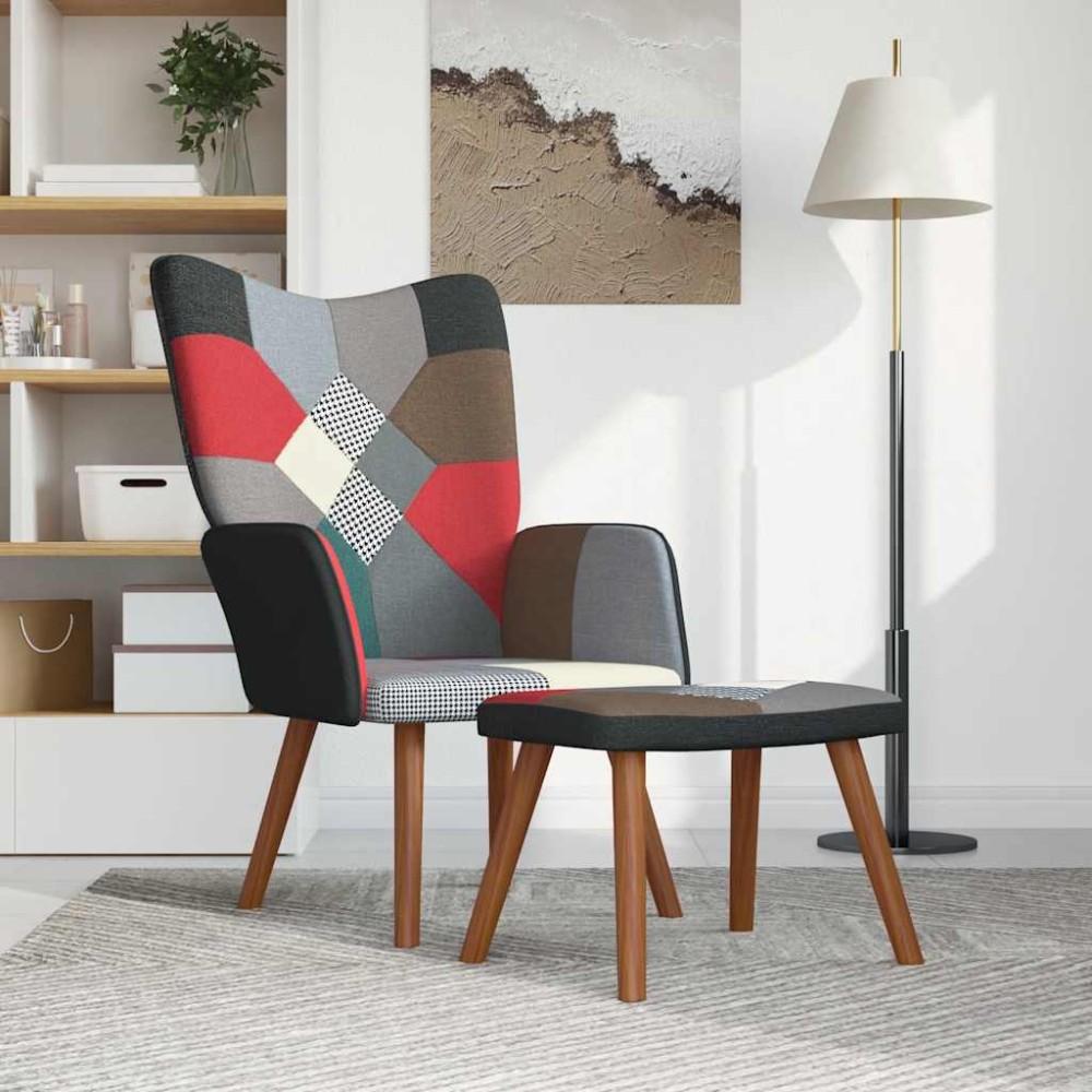vidaXL Scaun de relaxare cu taburet, material textil, petice