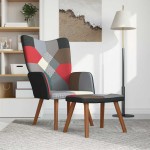 vidaXL Scaun de relaxare cu taburet, material textil, petice vidaXL Scaun de relaxare cu taburet, material textil, petice