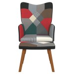 vidaXL Scaun de relaxare cu taburet, material textil, petice vidaXL Scaun de relaxare cu taburet, material textil, petice
