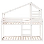 vidaXL Pat supraetajat cu acoperiș, alb, 90x200 cm, lemn masiv de pin