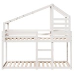 vidaXL Pat supraetajat cu acoperiș, alb, 75x190 cm, lemn masiv de pin