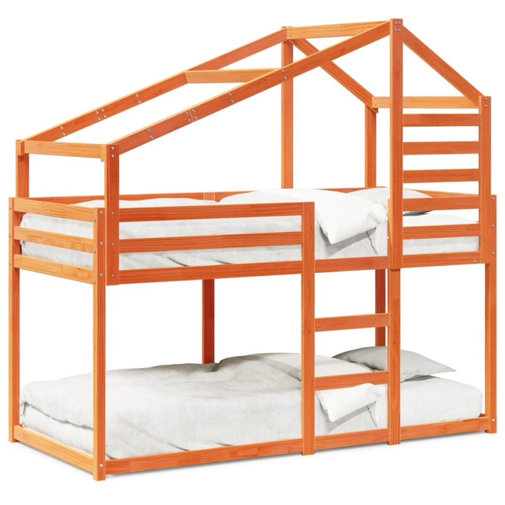 vidaXL Pat supraetajat cu acoperiș maro ceruit 75x190cm lemn masiv pin