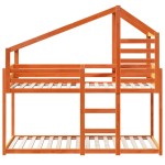vidaXL Pat supraetajat cu acoperiș maro ceruit 75x190cm lemn masiv pin vidaXL Pat supraetajat cu acoperiș maro ceruit 75x190cm lemn masiv pin