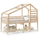 vidaXL Pat înalt cu acoperiș, 80x200 cm, lemn masiv de pin