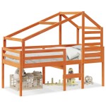 vidaXL Pat înalt cu acoperiș, maro ceruit, 80x200 cm, lemn masiv pin