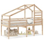 vidaXL Pat înalt cu acoperiș, 90x200 cm, lemn masiv de pin
