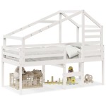 vidaXL Pat înalt cu acoperiș, alb, 90x200 cm, lemn masiv de pin