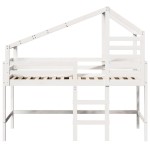 vidaXL Pat etajat cu scară și acoperiș, alb, 80x200 cm, lemn masiv pin vidaXL Pat etajat cu scară și acoperiș, alb, 80x200 cm, lemn masiv pin