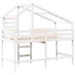 vidaXL Pat etajat cu scară și acoperiș, alb, 80x200 cm, lemn masiv pin vidaXL Pat etajat cu scară și acoperiș, alb, 80x200 cm, lemn masiv pin