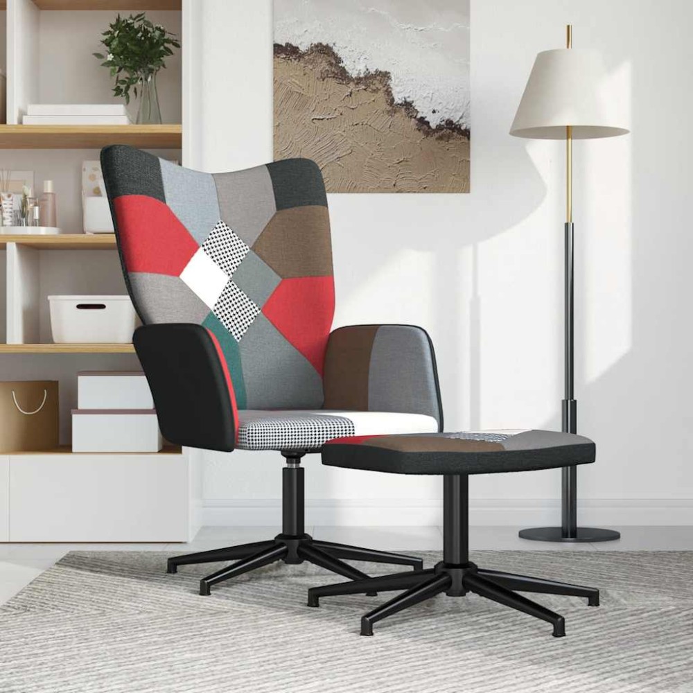 vidaXL Scaun de relaxare cu taburet, textil, petice