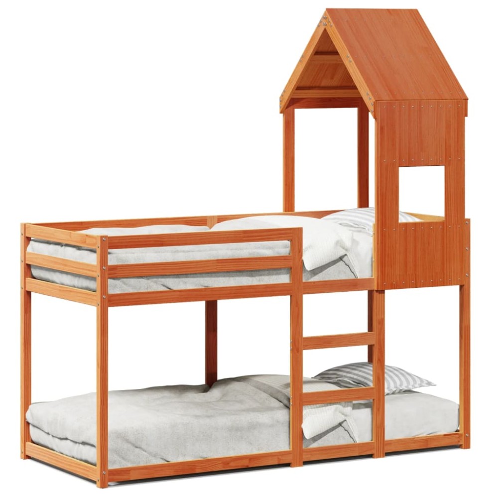 vidaXL Pat supraetajat cu acoperiș maro ceruit 75x190cm lemn masiv pin