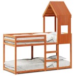 vidaXL Pat supraetajat cu acoperiș maro ceruit 75x190cm lemn masiv pin vidaXL Pat supraetajat cu acoperiș maro ceruit 75x190cm lemn masiv pin