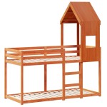 vidaXL Pat supraetajat cu acoperiș maro ceruit 75x190cm lemn masiv pin vidaXL Pat supraetajat cu acoperiș maro ceruit 75x190cm lemn masiv pin