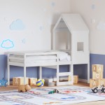 vidaXL Pat înalt cu acoperiș, alb, 80x200 cm, lemn masiv de pin vidaXL Pat înalt cu acoperiș, alb, 80x200 cm, lemn masiv de pin