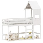 vidaXL Pat etajat cu scară și acoperiș, alb, 90x190 cm, lemn masiv pin vidaXL Pat etajat cu scară și acoperiș, alb, 90x190 cm, lemn masiv pin