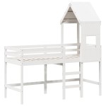 vidaXL Pat etajat cu scară și acoperiș, alb, 90x190 cm, lemn masiv pin vidaXL Pat etajat cu scară și acoperiș, alb, 90x190 cm, lemn masiv pin