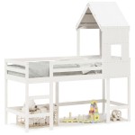 vidaXL Pat etajat cu scară și acoperiș, alb, 80x200 cm, lemn masiv pin vidaXL Pat etajat cu scară și acoperiș, alb, 80x200 cm, lemn masiv pin