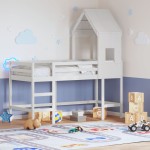 vidaXL Pat etajat cu scară și acoperiș, alb, 80x200 cm, lemn masiv pin vidaXL Pat etajat cu scară și acoperiș, alb, 80x200 cm, lemn masiv pin