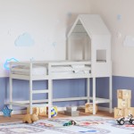 vidaXL Pat etajat cu scară și acoperiș, alb, 90x190 cm, lemn masiv pin vidaXL Pat etajat cu scară și acoperiș, alb, 90x190 cm, lemn masiv pin