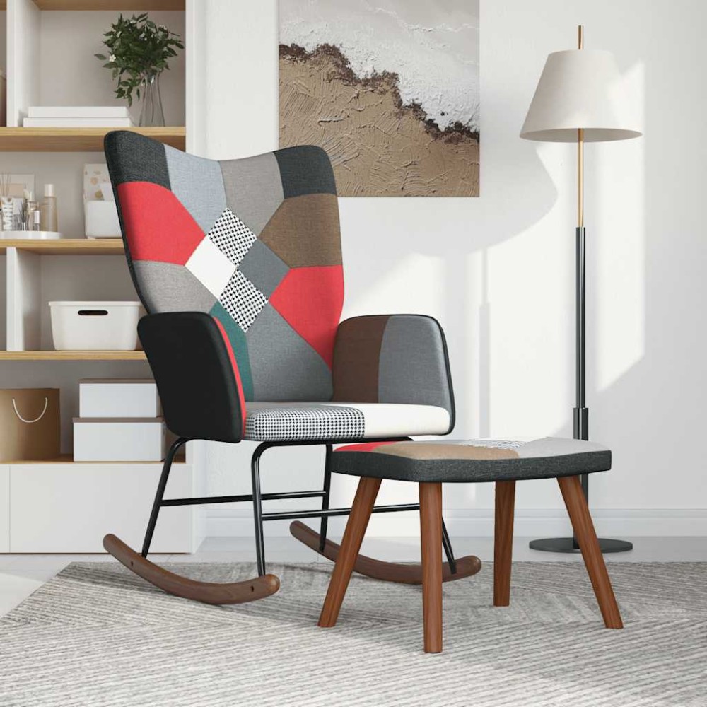 vidaXL Scaun balansoar cu taburet, material textil, petice