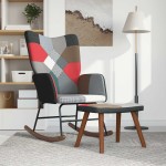 vidaXL Scaun balansoar cu taburet, material textil, petice vidaXL Scaun balansoar cu taburet, material textil, petice