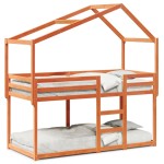 vidaXL Pat supraetajat cu acoperiș maro ceruit 80x200cm lemn masiv pin vidaXL Pat supraetajat cu acoperiș maro ceruit 80x200cm lemn masiv pin