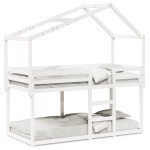 vidaXL Pat supraetajat cu acoperiș, alb, 75x190 cm, lemn masiv de pin vidaXL Pat supraetajat cu acoperiș, alb, 75x190 cm, lemn masiv de pin