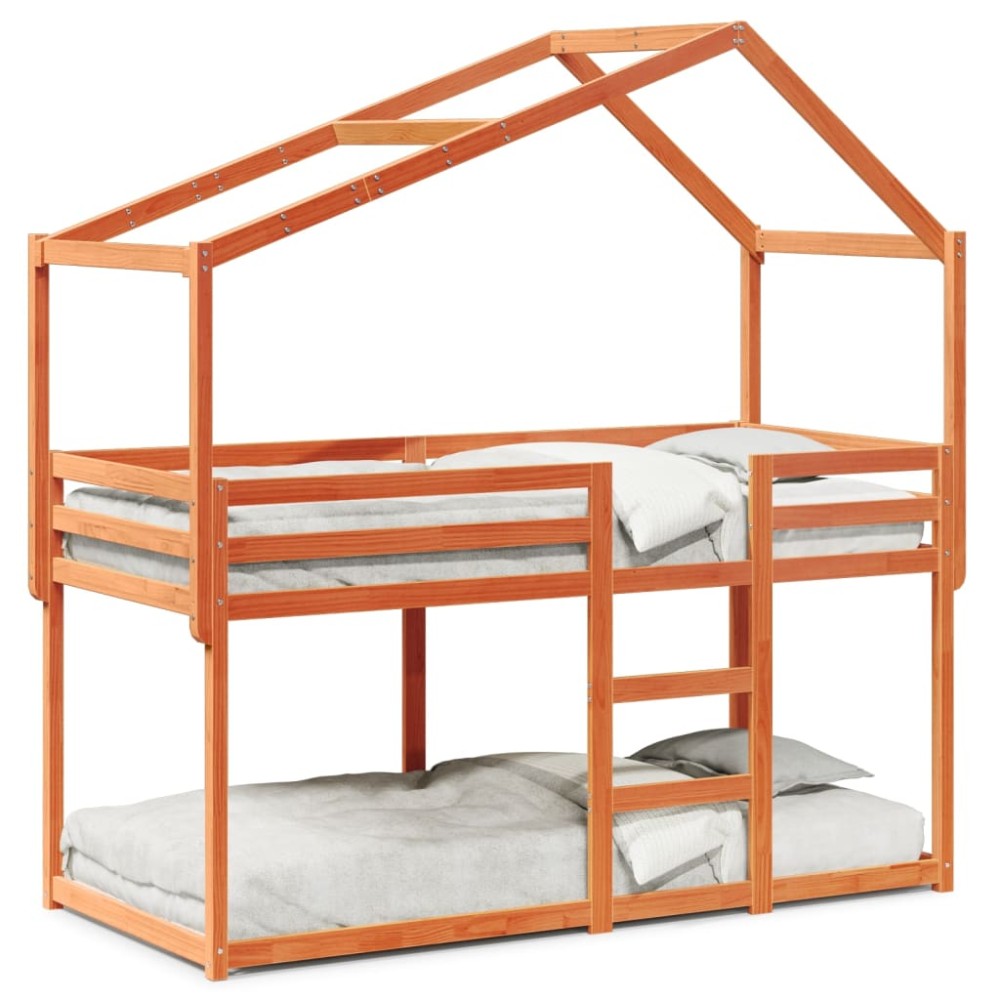 vidaXL Pat supraetajat cu acoperiș maro ceruit 75x190cm lemn masiv pin
