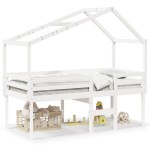 vidaXL Pat înalt cu acoperiș, alb, 80x200 cm, lemn masiv de pin